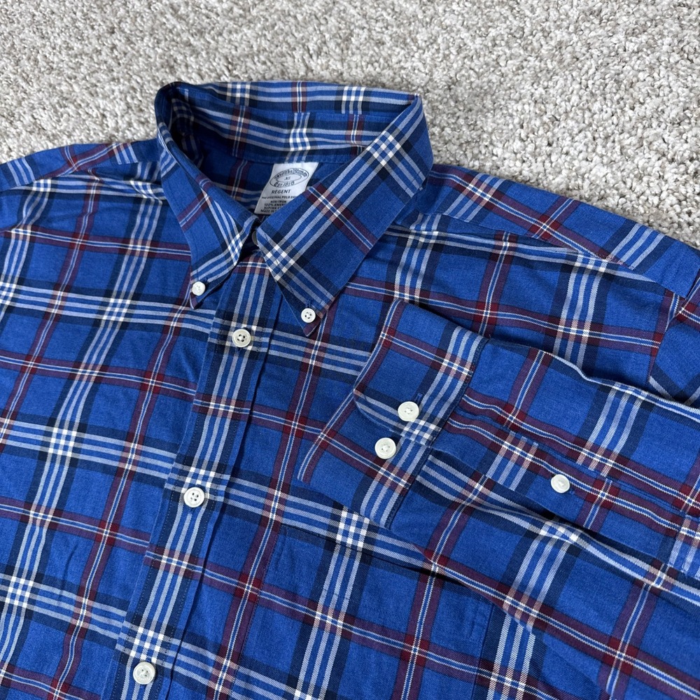 Brooks Brothers Shirt Mens XL Blue Plaid Supima Cotton Non-Iron Regent Preppy - Picture 1 of 7